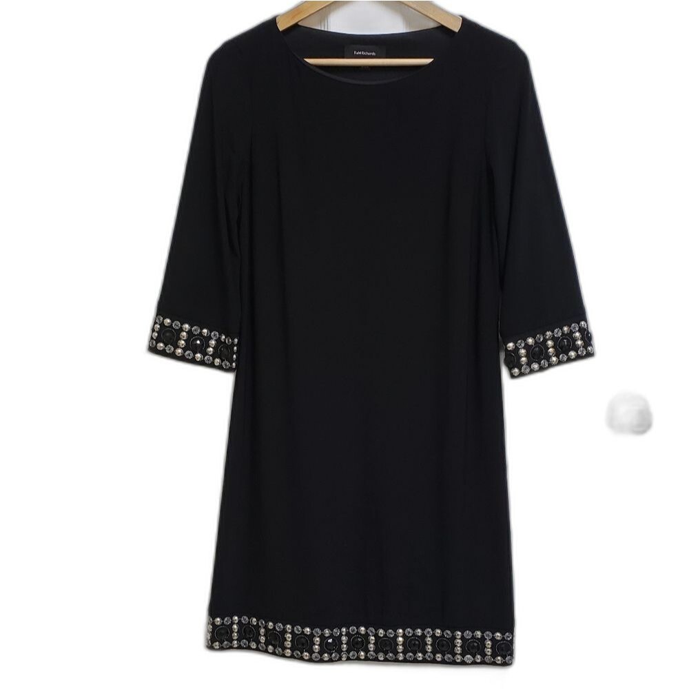 R&M Richards Black Rhinestone Embellished Shift Dress Women Size 8 Party Formal